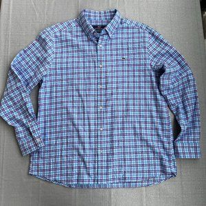 Vineyard Vines Whale Pink Blue Plaid Classic Fit Shirt Button Down Shirt Size XL